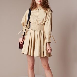 Maje Smoked Waist Shirtdress Ralix in Beige